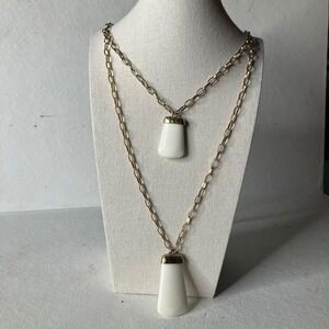 Chico's Double Strand Necklace‎ White Pendents Gold Tone Chain